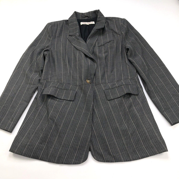 Free People Large Gray Striped Polyester Blend One Button Lined Blazer Jacket - Picture 1 of 15